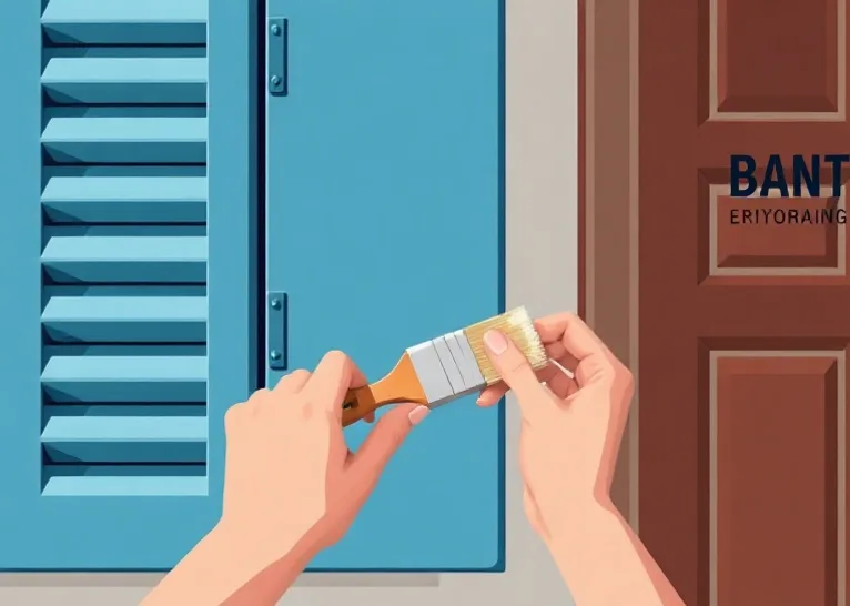 Mise en peinture au pinceau de volets et d'encadrements en bois