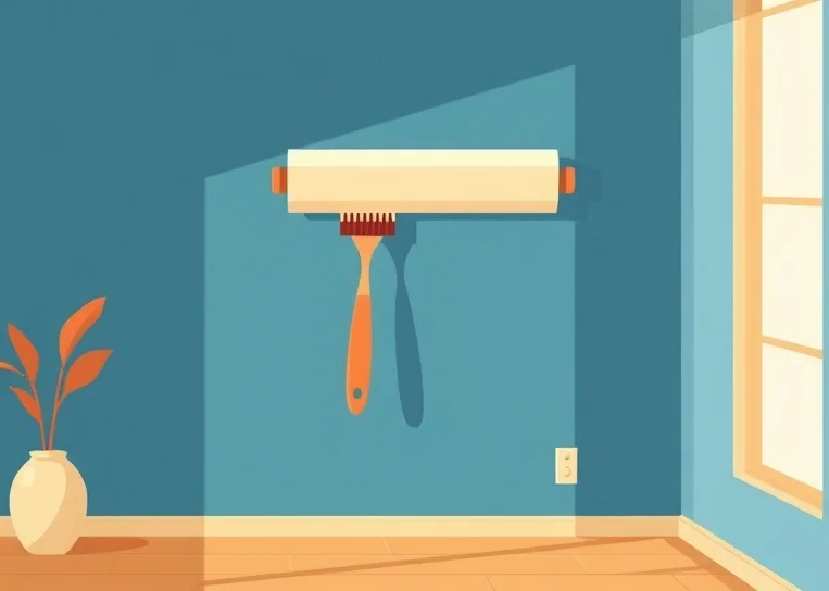Pose de papier peint, rouleau et brosse à maroufler